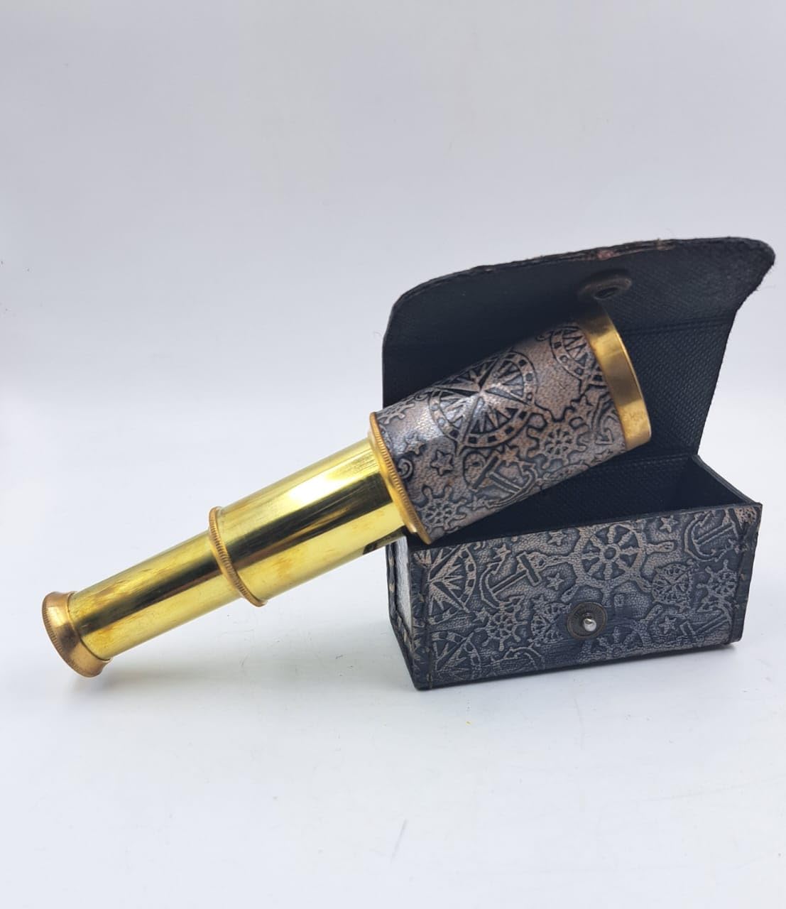 Vintage Brass Telescope with Purple Floral Embossed Leather Grip, Collapsible Spyglass, Gold-Finished with 7 inch expanded Length and 3.5 inch Folded Length with Purple Synthetic Leather Cover-picture-17