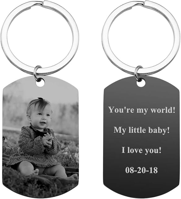 Zysta Customised Photo Text Keyrings Custom Dog Tag Keyring for Men Women Personalised Engraving Picture Message Special Date Keepsake Memorial Military Army Pendant Keyrings Birthday Jewelry Gift