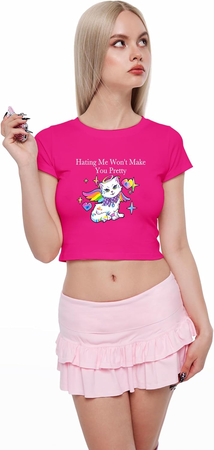 Baby Tees for Women Y2k - Hate Me Won't Make You Pretty Short Sleeve Crew Neck Crop Tops Going Out Top T-Shirt - Image 2