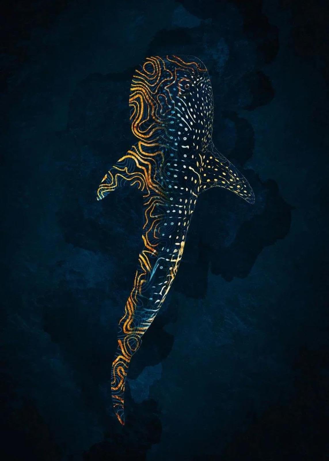 Baibexing Cartoon Humpback Whale Canvas Painting Underwater Waves Boat Blue Whale Dream Fantasy Poster Prints Living Room Home Decor A20 30X40Cm Unframed