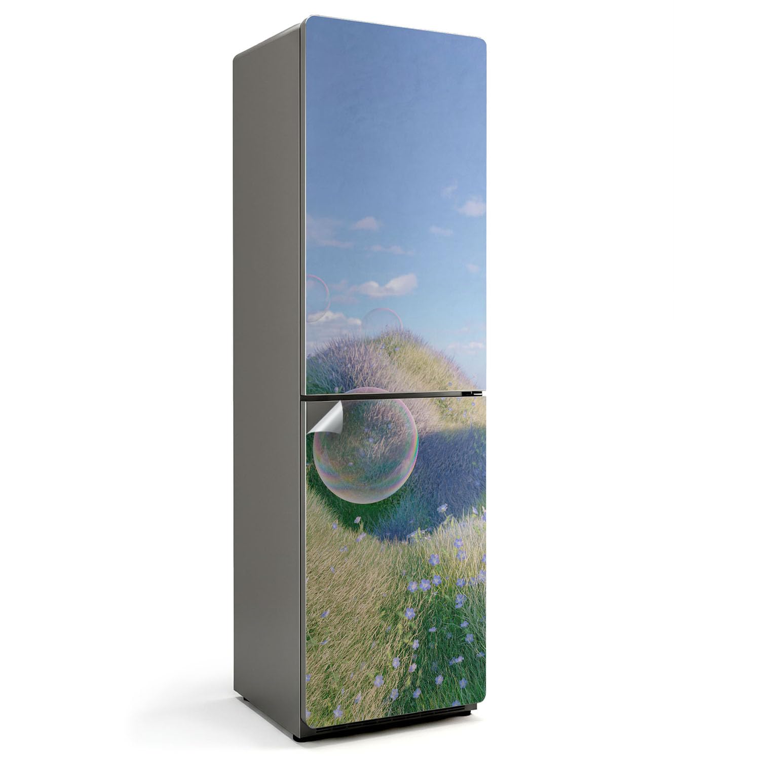 Sticker frigo 60x205 cm pour illuminer votre cuisine avec une ambiance prairie