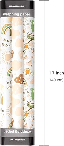 Miniatura 9 de LeZakaa Bolsa de regalo grande de 16 pulgadas y papel de regalo con diseño temático de baby shower para bebé, niño y niña, 17 x 120 pulgadas por