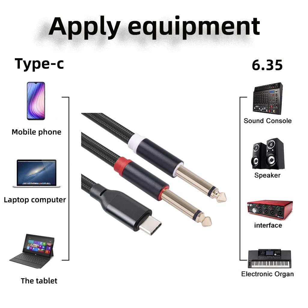 Câble Audio Double 6.5 à 3.5, Double Câble De 6.35MM à Type C 1 à 2 Aux Pour Ordinateur Portable, Téléphone Portable, Console De Mixage, Câble Audio D'alimentation