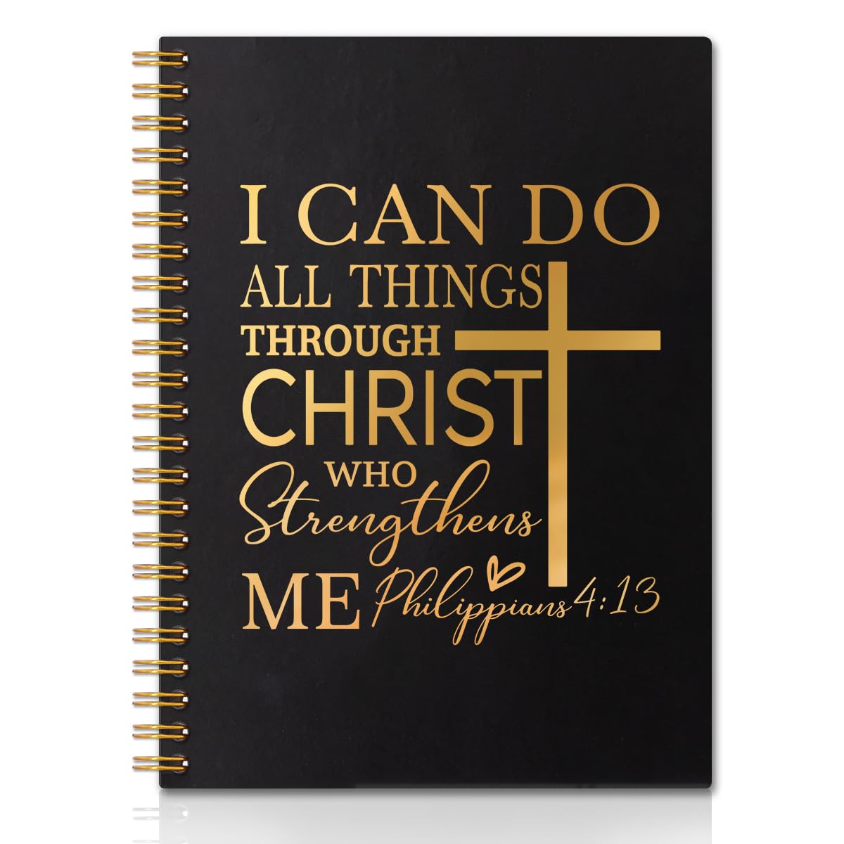 QYUVK I Can Do All Things Through Christ Who Strengthens Me Gold Foil Hardcover 160 Pages Blank Spiral Notebook, Catholic Gifts for Men, Religious
