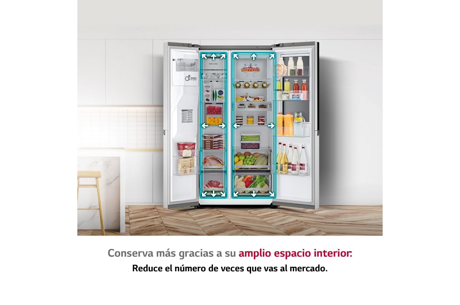 LG GSXV90MBAE - Frigorífico Americano No Frost Instaview, de 635 litros, Frigorífico Función Linear Cooling y Compresor Smart Inverter, Color Gris Inox Acero Texturizado Antihuellas