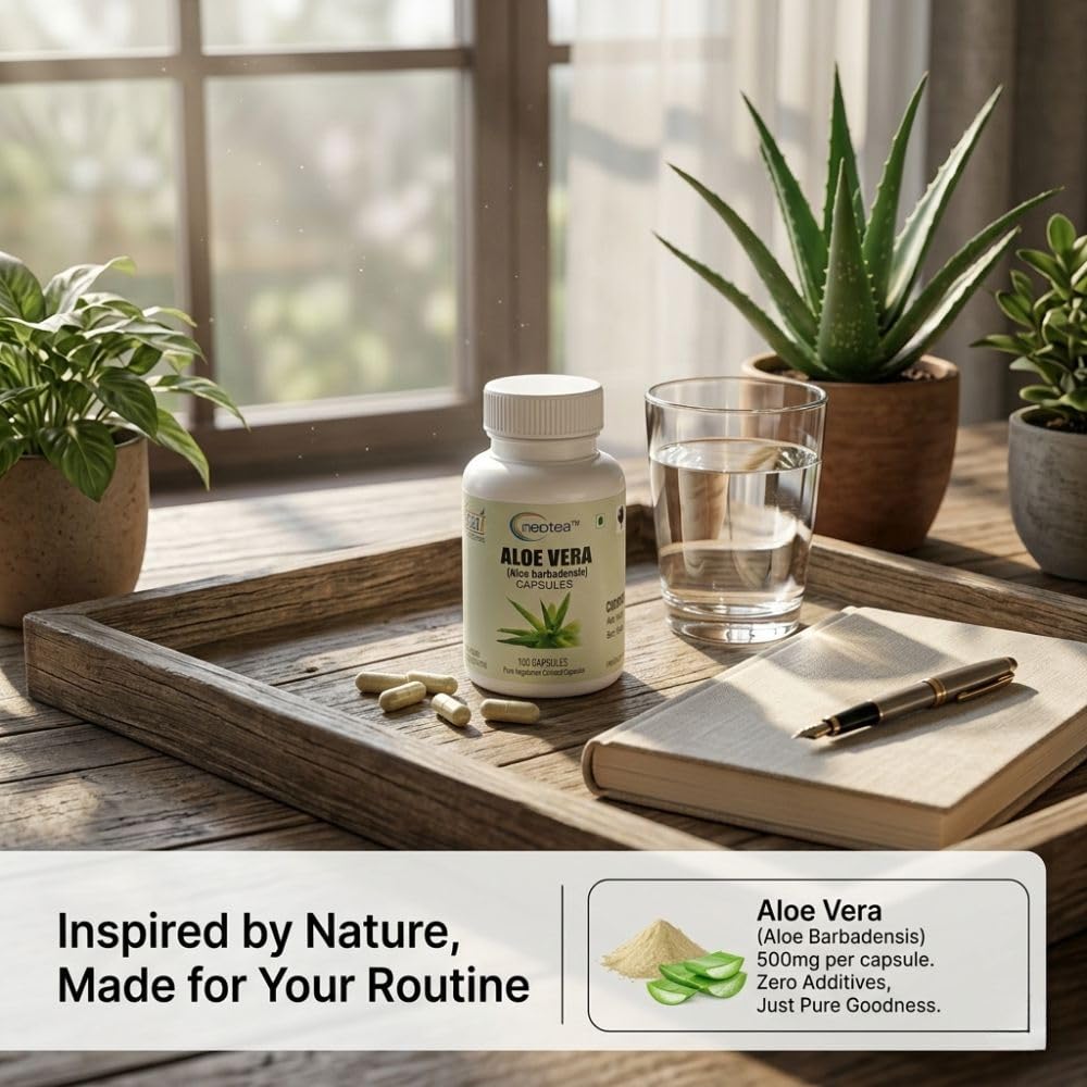 Neotea Aloe Vera 500mg 100 Veg Capsules | Pure Herbal Aloe Barbadensis Extract | Supports Wellness & Skin Care | No Preservatives — Amazon image 4
