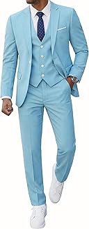 Men’s 3 Piece Suit Blazer, Slim Fit Tux with One Button, Jacket Vest Pants & Tie Set for Party, Wedding and Business