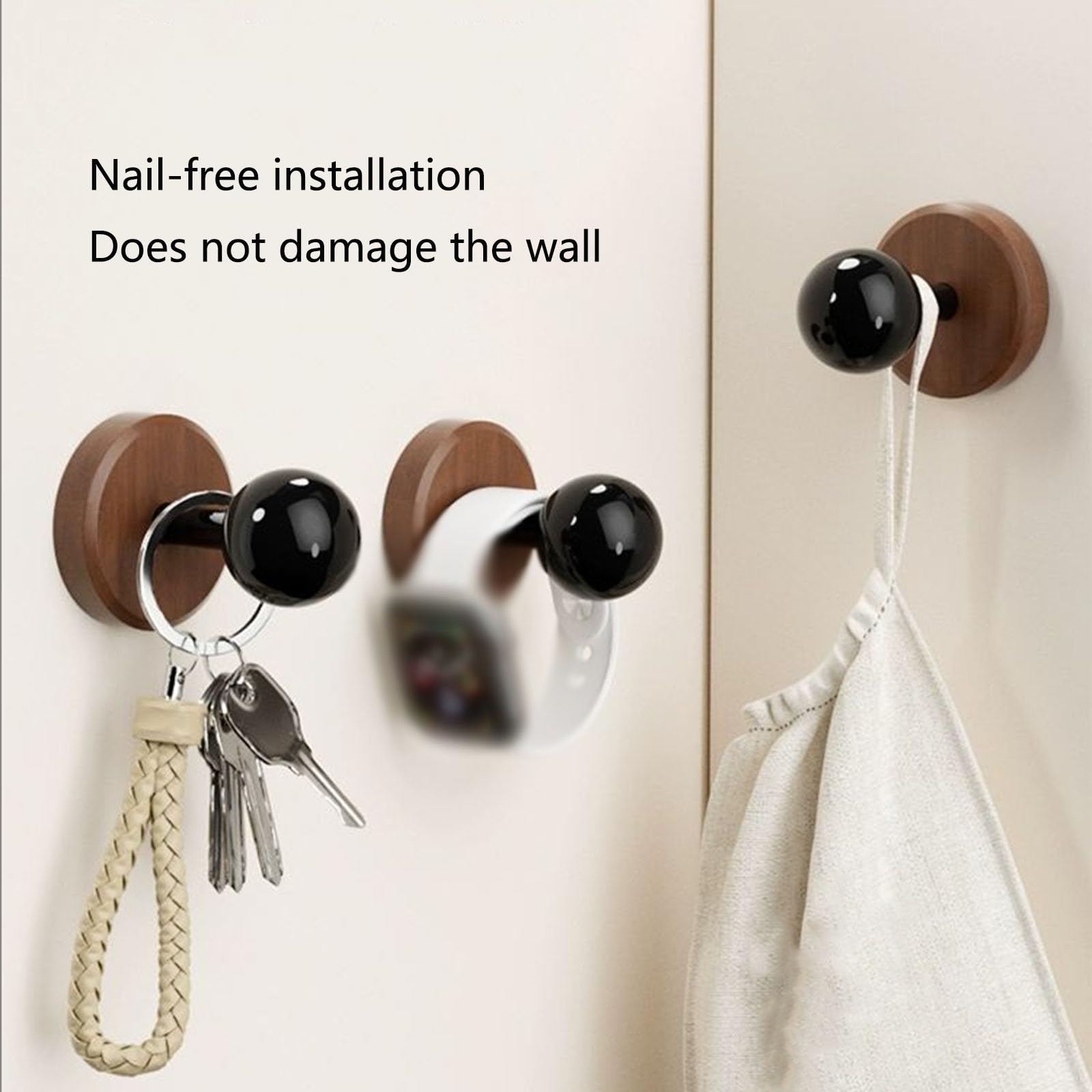 Gancho Adhesivo De Pared, Ganchos De Nogal, Ganchos De Madera para Abrigos De Cocina, Ganchos para Toallas, Ganchos Resistentes, Ganchos De Pared Adhesivos Brown,6Pack