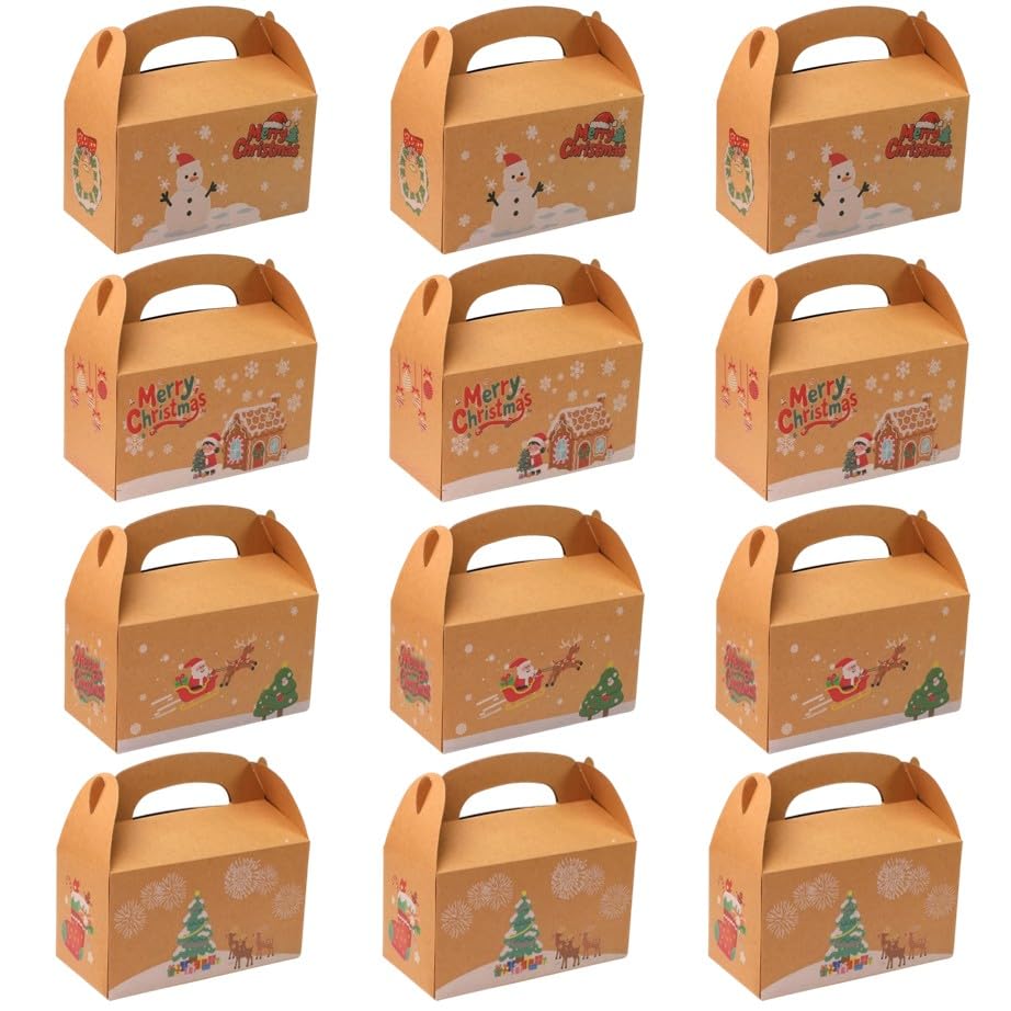 XWCHASA Lot de 12 Noël Boîtes Cadeaux Vide avec Poignée, 16 x 9 x 8,5 cm Pliables Boîtes à Gâteaux Carton pour Noël Décorations