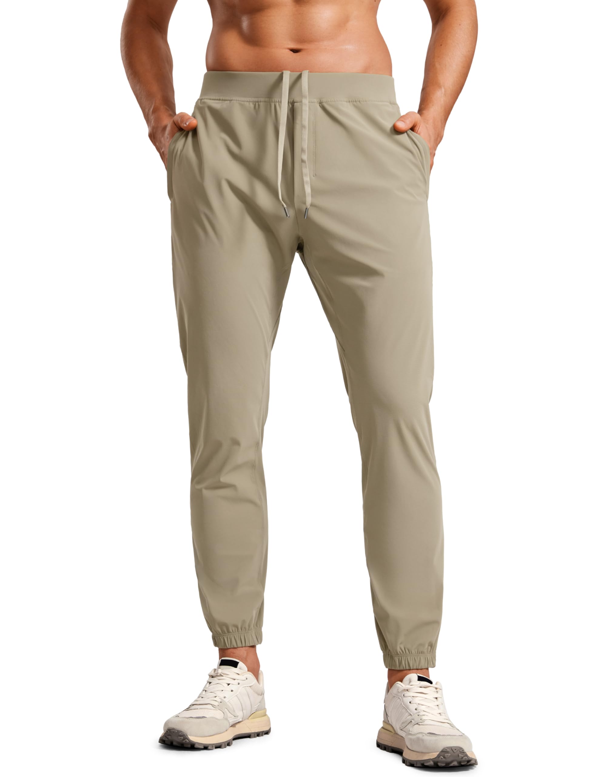CRZ YOGA Men's Lightweight Joggers Pants - 29" Quick Dry Workout Pants Track Running Gym Athletic Trousers with Zipper Pockets Khali Barley M