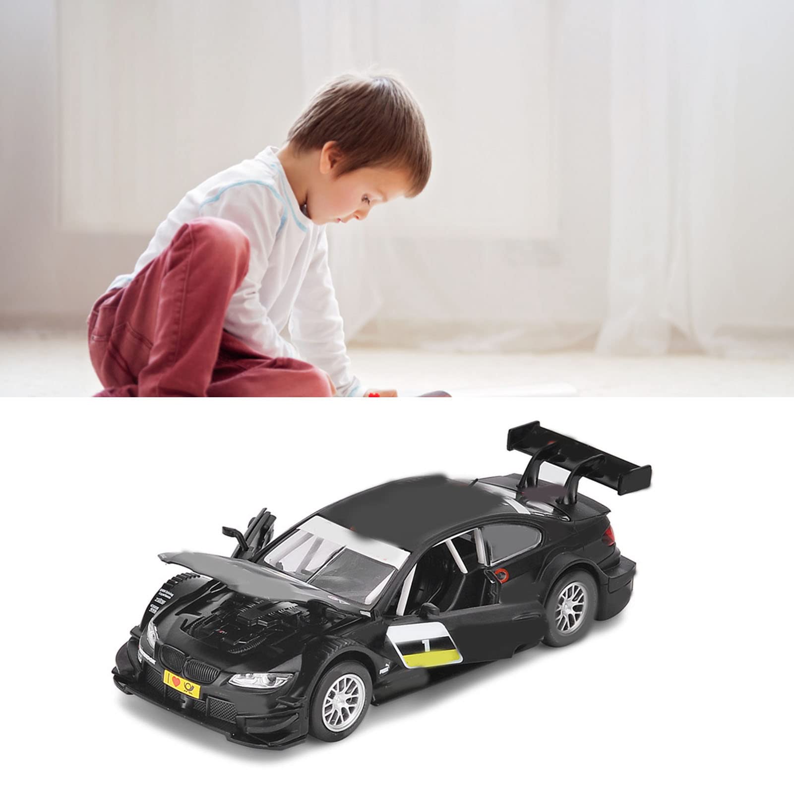 Wakects Auto Giocattolo con Luci Modello di Auto in Lega e Plastica Giocattolo 1:32 Porte di Apertura Luce Sonora Veicolo Statico Dinamico a Doppia modalità per Ragazzi Ragazze Bambini (BLACK)
