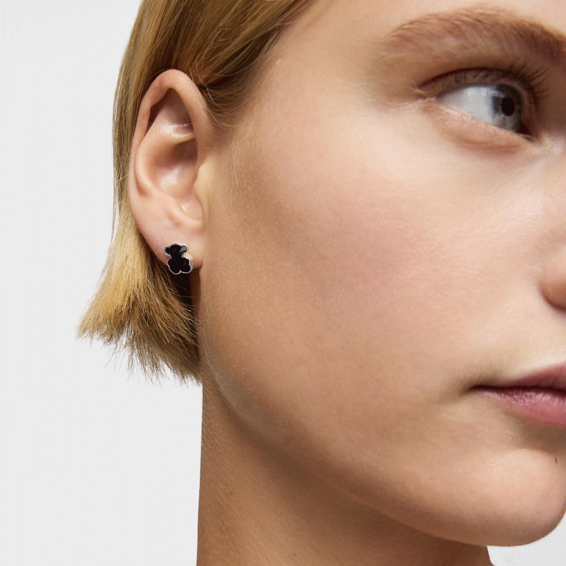 TOUS Pendientes de Plata de Primera Ley para Mujer con Oso en Ónix de 10mm, Icon Color
