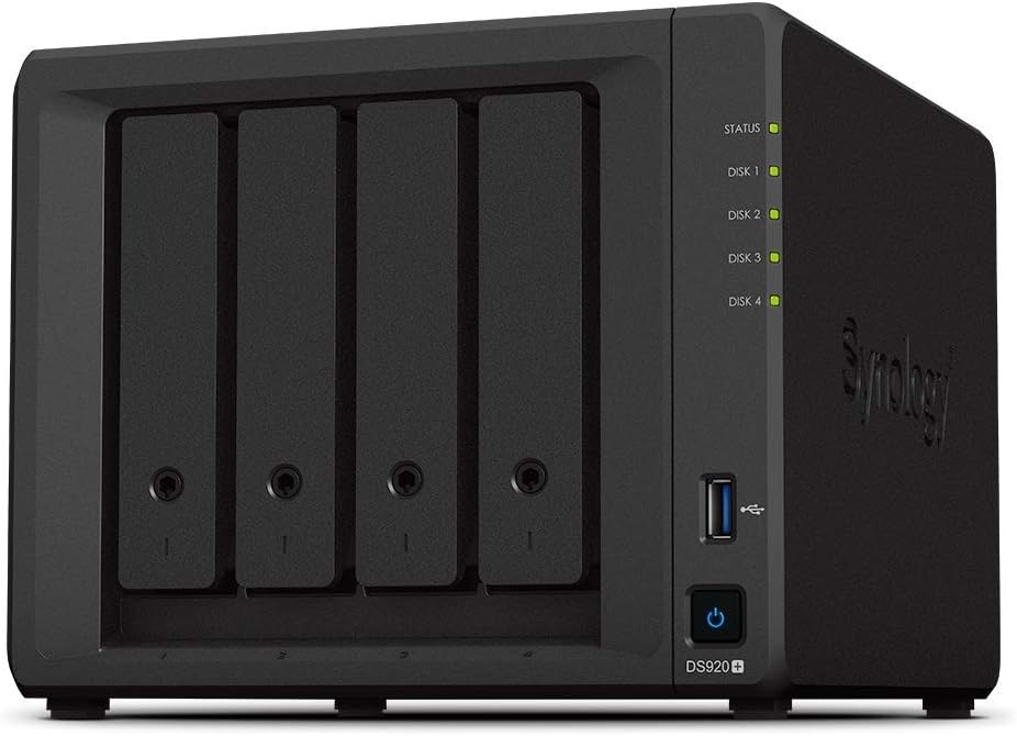 Synology 4 bahías NAS DiskStation DS920 + (sin disco), 4 bahías; 4 GB DDR4
