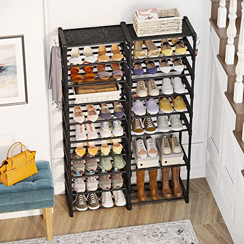 Tribesigns Shoe Rack Organizer, 36-44 Pairs Storage Shelf, 10 Tiers Stand, For Closet, Boot Organizer With 2 Hooks, Stackable Tower #TOP4