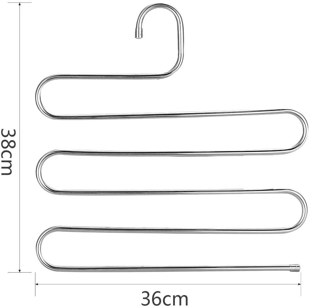 6 Pack Pants Hangers Rack for Closet Organization Stainless Steel Non-Slip S-Shape 5 Layer Clothes Hangers for Space Saving Storage