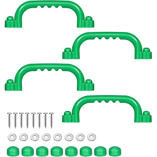 TOPNEW 4Pcs Kids Playground Safety Handles -Swing Set & Climbing Frame Hand Grips, Multi-Color Plastic Grab Bars for Outdoor Playhouse, Jungle Gym, Climbing Frame (Green)