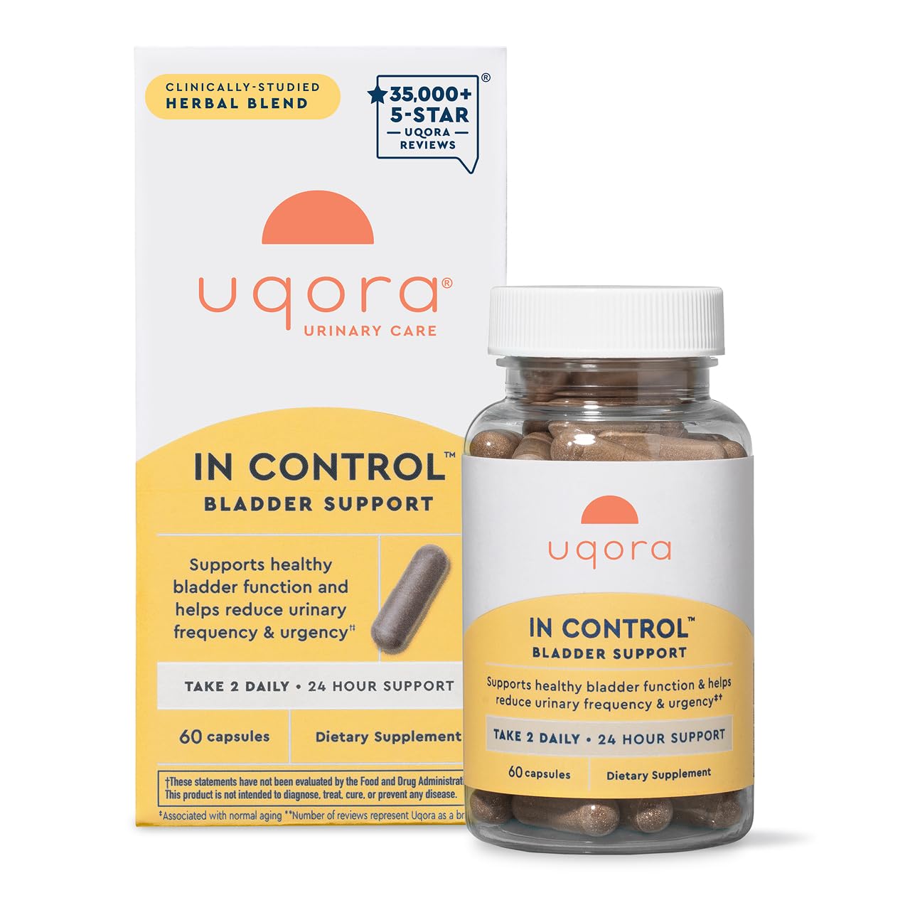 Uqora in Control Bladder Support - Daily Bladder Care & Support for Urinary Comfort - Made with botanicals, Like Horsetail & Spicebush - Gluten-Free & Vegetarian - 60 Capsules