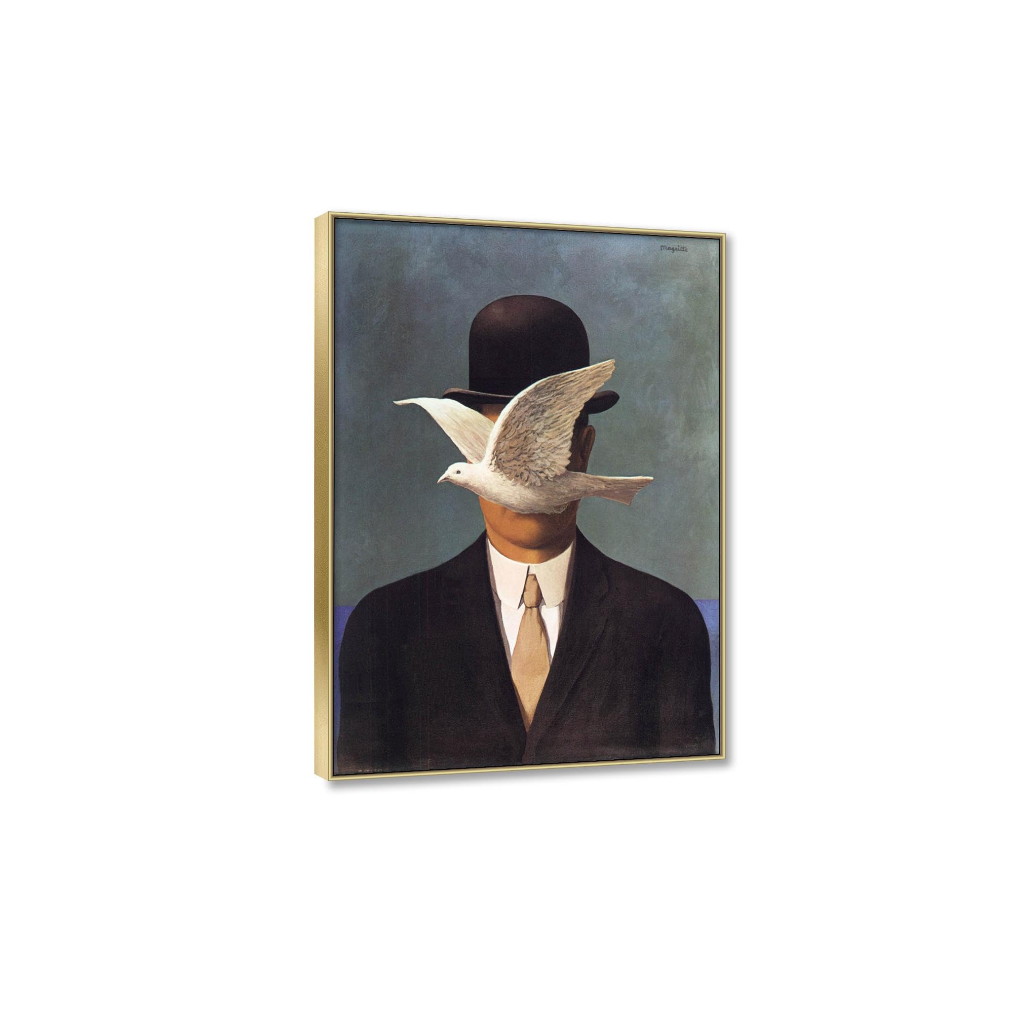 RKGHDCX Cuadros modernos Marco dorado Giclee Lienzo Impresión sobre lienzo famosos Pintura póster Reproducción Cuadros en lienzo para decoración del hogar(Hombre con bombín) 70x100cm(28x33in)