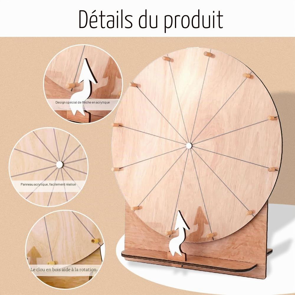 Roue de la fortune à faire pivoter, 30 cm, grande roue porte-bonheur, 12 inscriptions, avec gomme et 10 marqueurs, roue porte-bonheur à personnaliser, roue de la fortune pour jeux de mots, fête