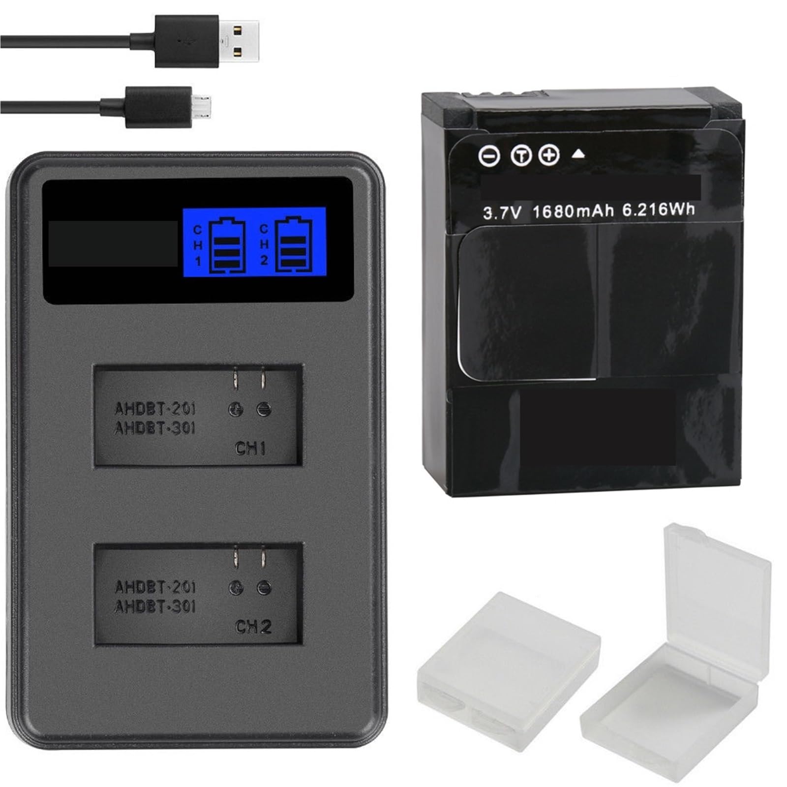 Accessoire de caméra d'action AHDBT-301 à Double Chargeur LCD(1PCS B with Charger)