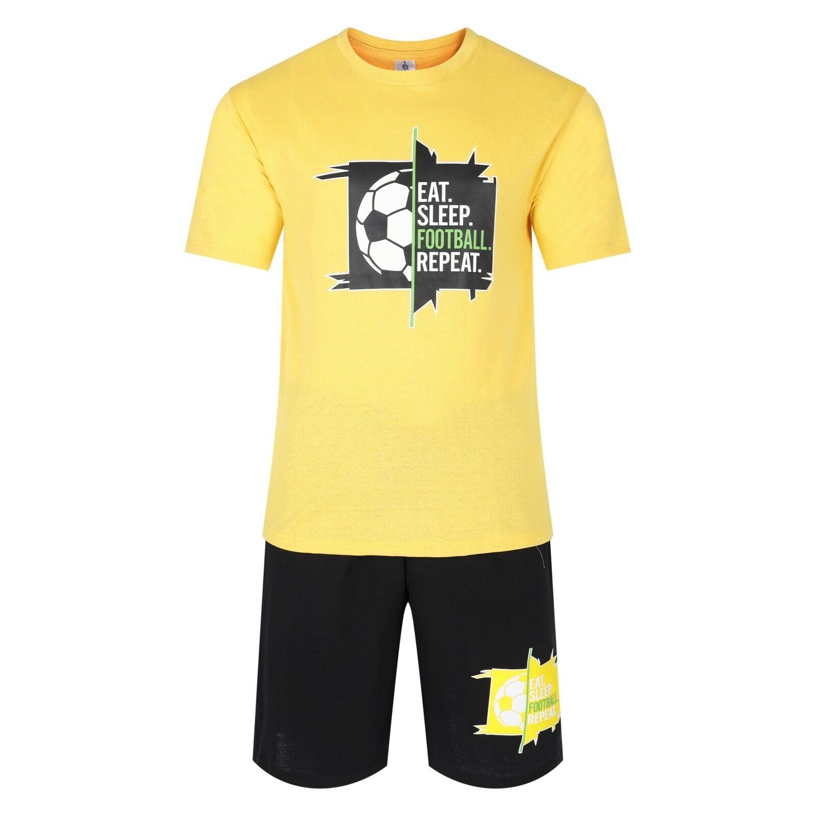 North East Men's Mnv 1 - Eat Sleep Football Yellow/Blk Short Pyjamas Football Pj Sets Footy Night Sleep Lounge Wear L Xl Xxl New (Mnv 1 - L)
