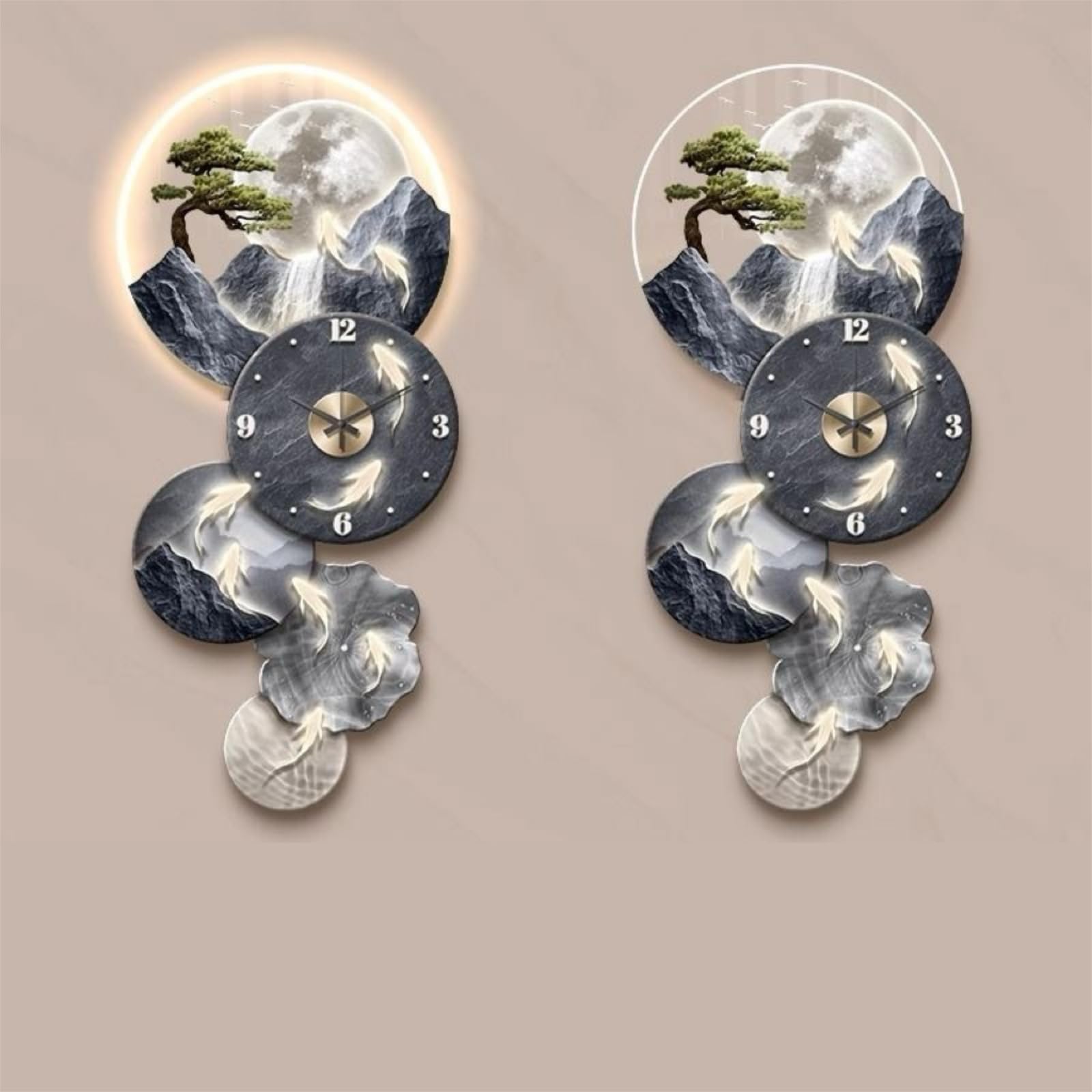 Modern 3D Wall Art Clock with LED Backlight, Large Decorative Sculpture