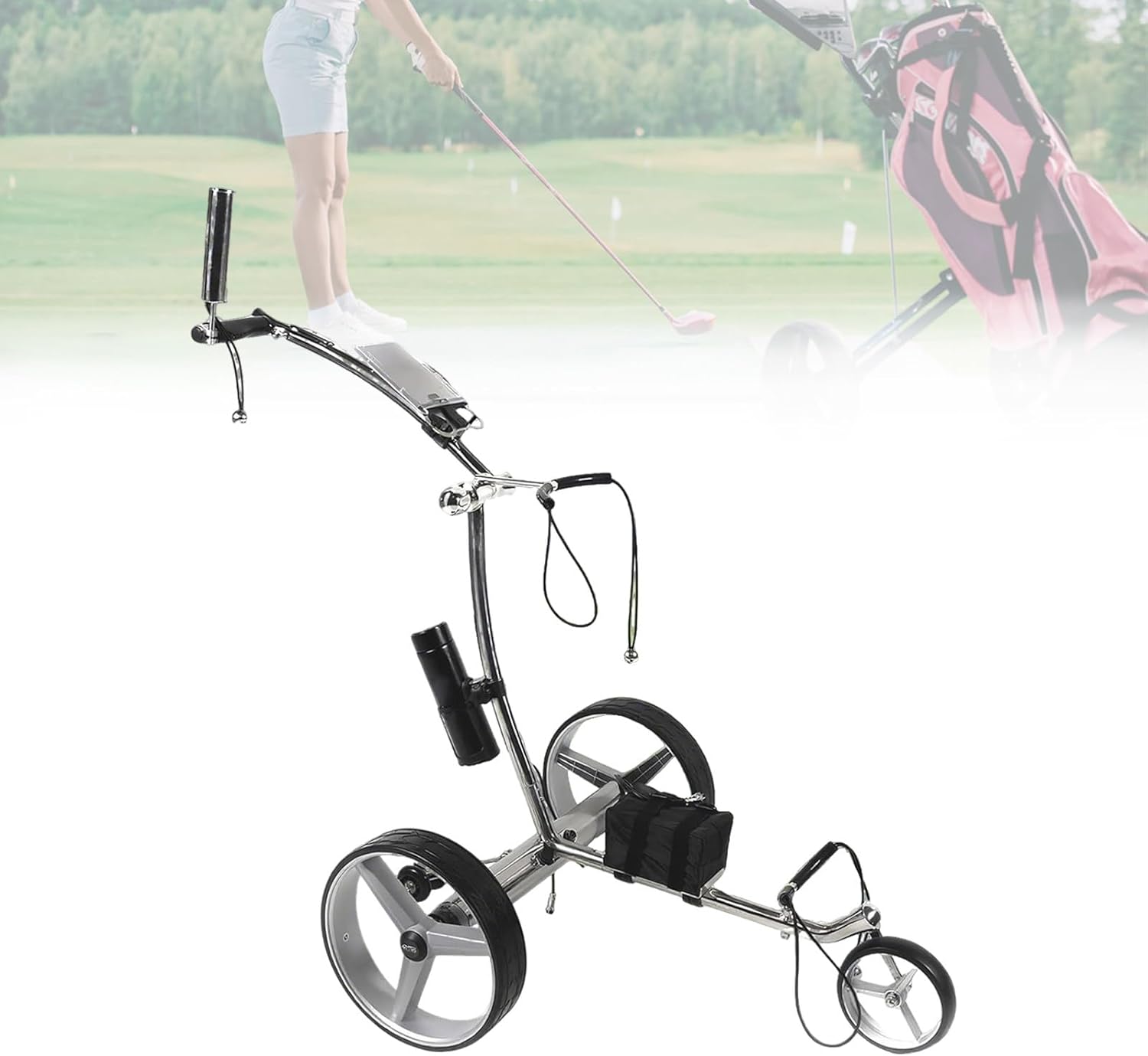 Electric Golf Push Cart with Lithium Battery & Remote, 9-Speed Settings, 3-Wheel Anti-Slip Tires, Adjustable Handle & Quick Fold for Course Convenience