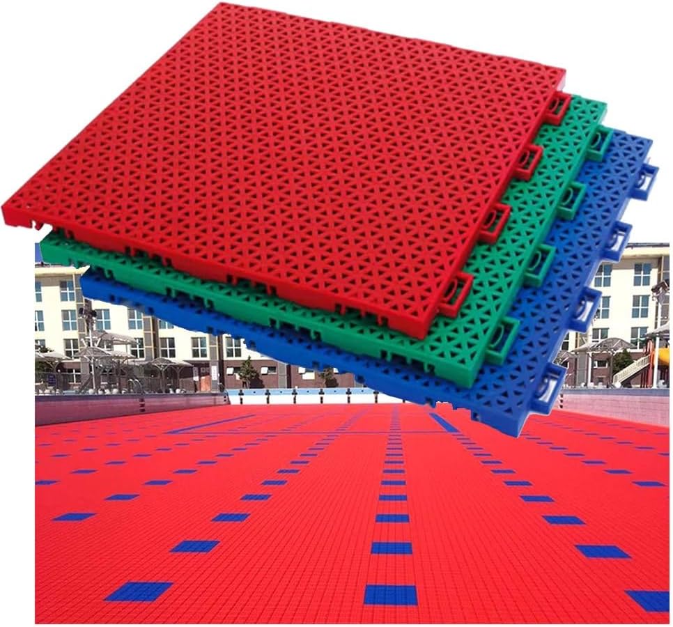 Floor Tiles 1Ft Outdoor Modular Interlocking Floor Tiles, Kindergarten Stadium Non-Slip Wear-Resistant DIY Color Puzzle Sports Floor,Red,10PCS