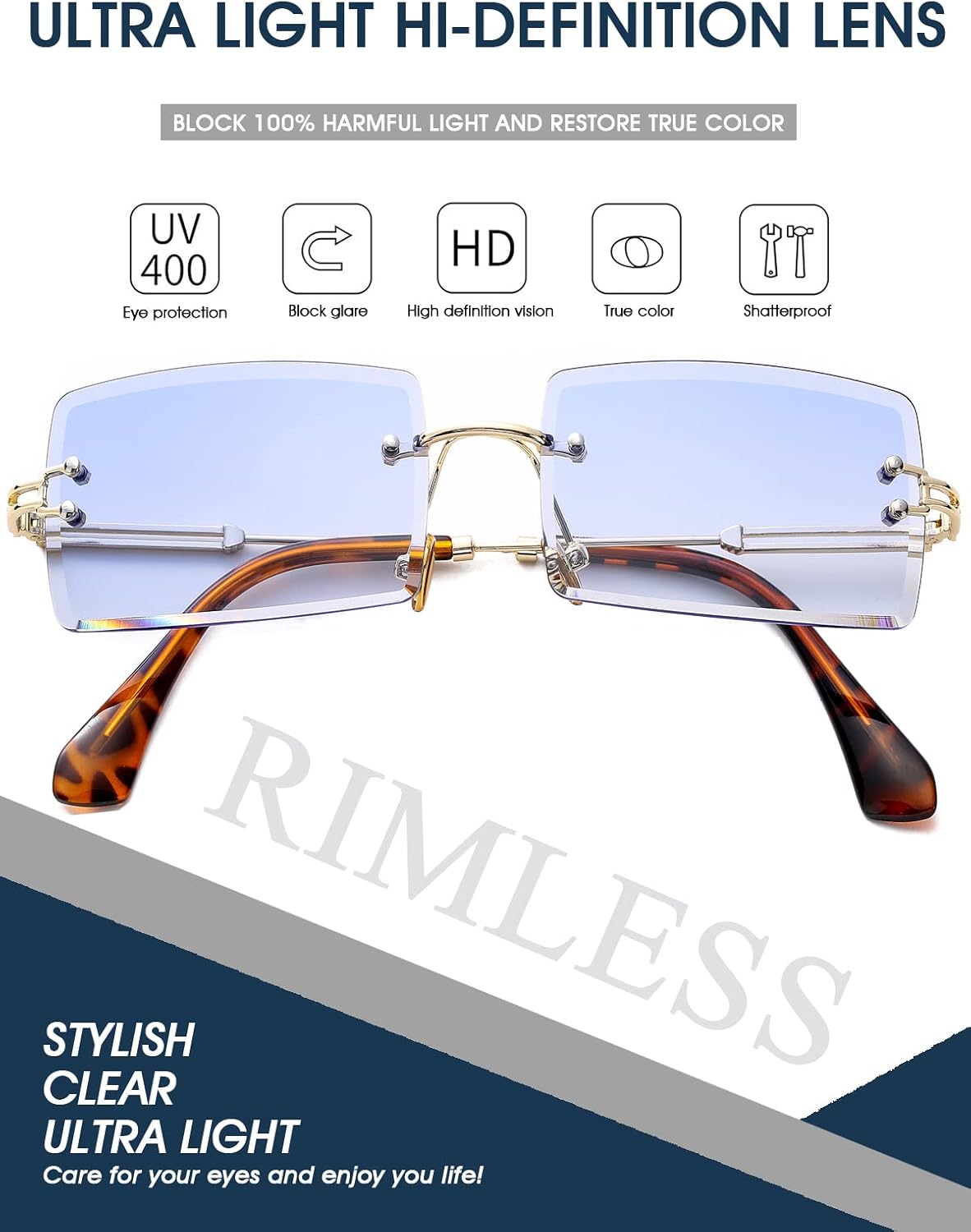 PORADAY Rectangle Sunglasses for Women Men Vintage Rimless Square Sun Glasses Candy Color - Image 4