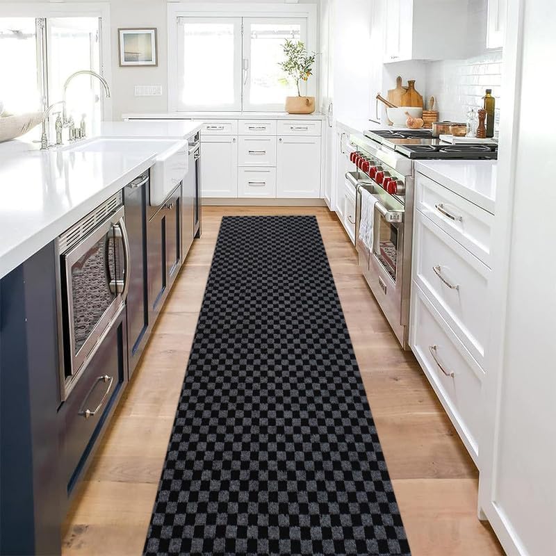 Hallway Runner Rug Checkered Carpet Custom Size 2FTX5FT, Indoor Outdoor Waterproof Area Rug for Entryway, Kitchen, Garage, Stairs, Front Door, Laundry Room, Commercial Use