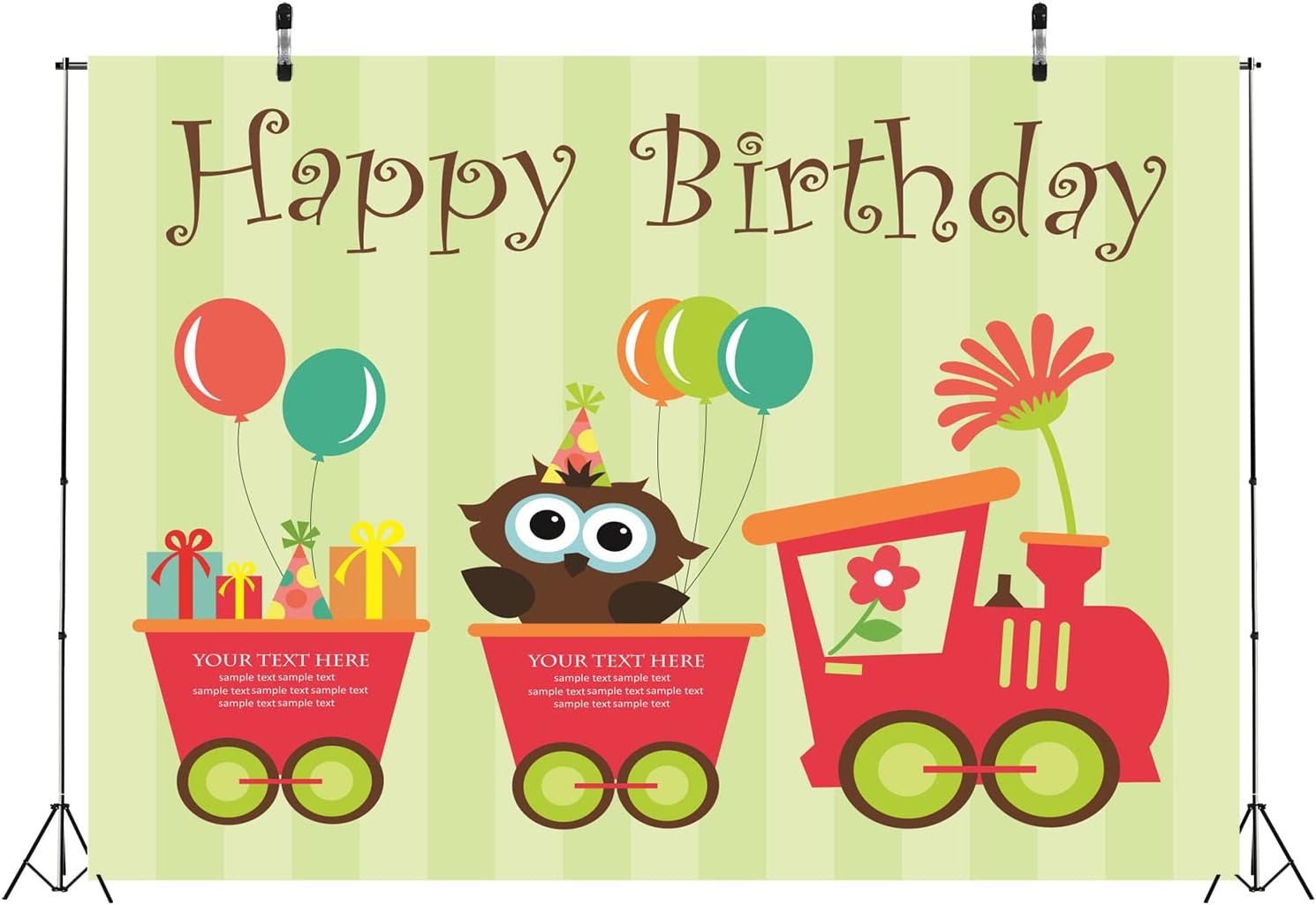 10x6.5ft Fabric Happy Birthday Party Backdrop Cartoon Flower Train with Owls and Gifts Photography Background Party Supplies for Kids Child Decorations Supplies Banner Photo Booth Props