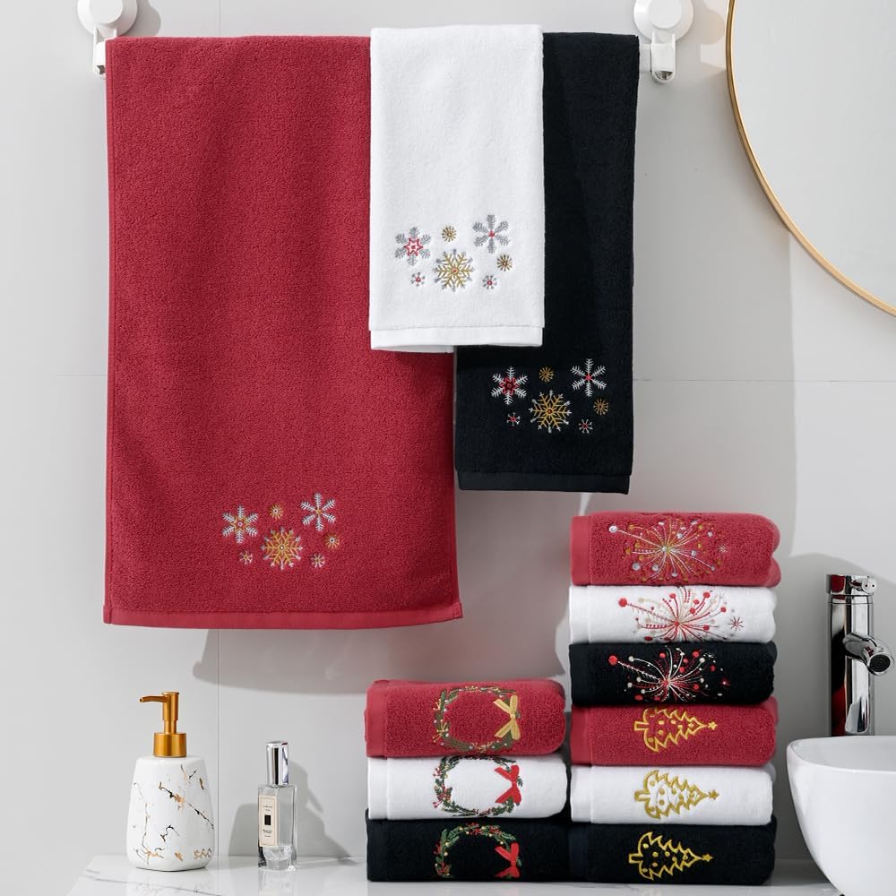 Snowflake Embroidered Design White Hand Towel Set of 2 Winter Holiday Decorative Ultra Absorbent 100% Cotton Super Soft Luxury Bathroom Hand Towels 13 x 29 Inch - Image 5