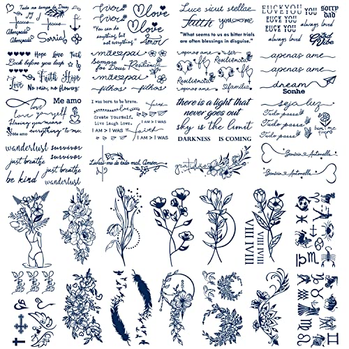 30 Sheets Semi-Permanent Tattoos for Women Inspirational Words Tattoo Stickers