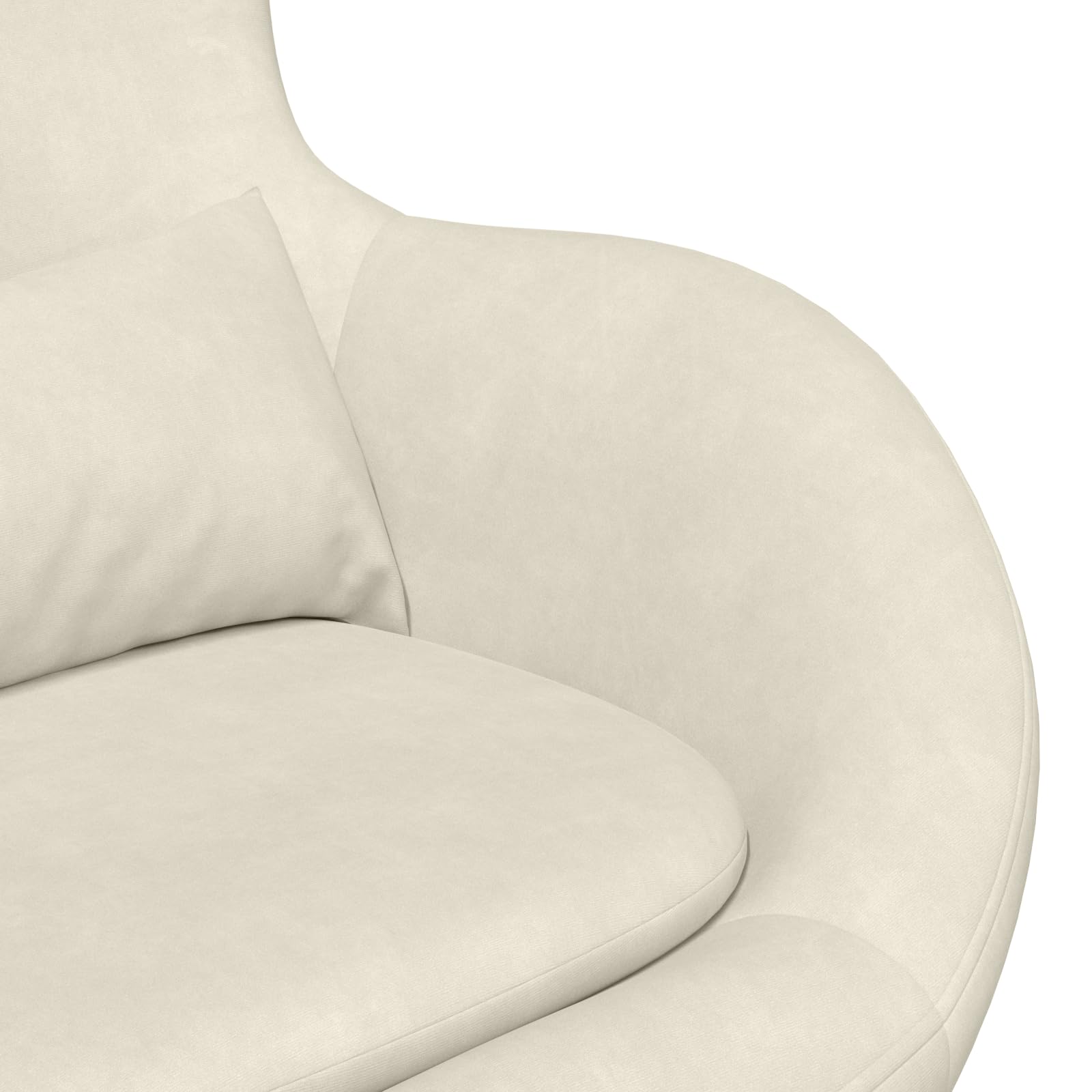 Moderna silla de huevo con reposapiés en terciopelo crema, reposabrazos ajustables y asiento ergonómico para relajación y comodidad, acolchado suave y diseño elegante