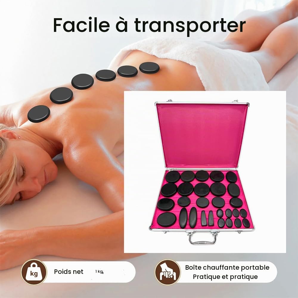 NEWFUM Pierre Chaude Massage,28 Pierres de Massage Chaudes, déales pour le Spa, la Massothérapie et la Relaxation (28PCS)