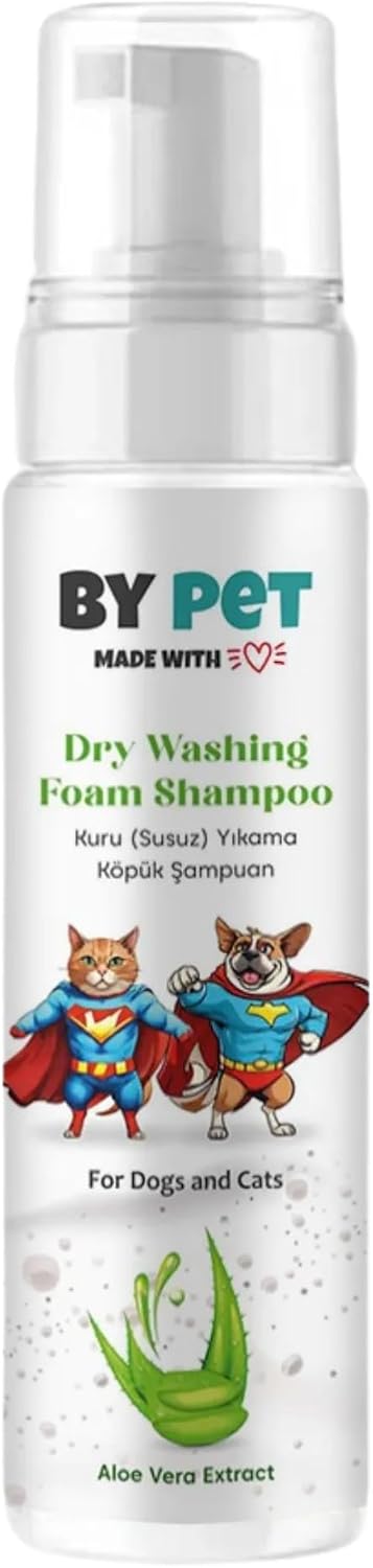 Aloe Vera İçerikli Kedi ve Köpek Kuru Yıkama Bakım Şampuanı Tüy Deri Bakım Köpüğü 200 Ml