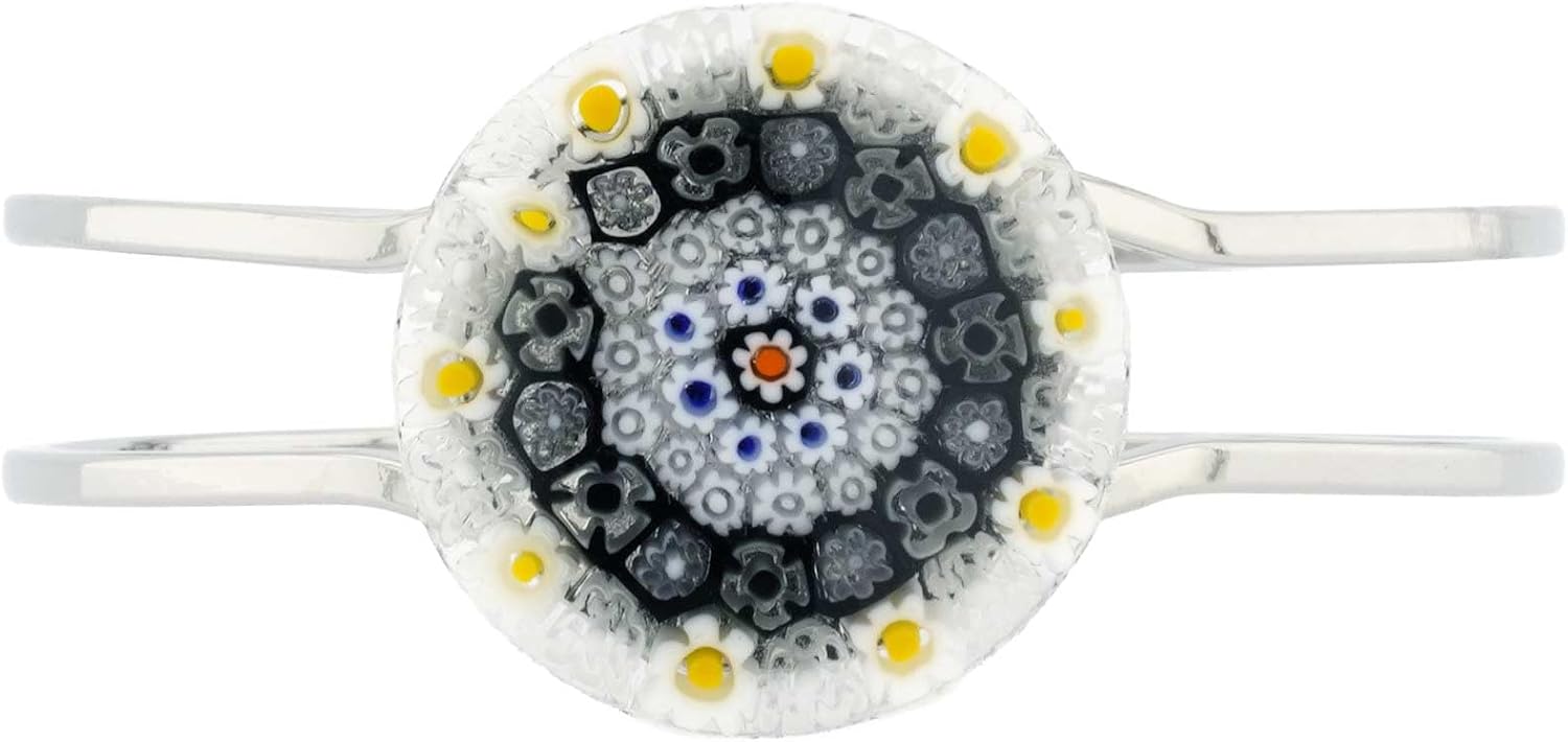Glass Of Venice Murano Glass Venetian Reflections Metal Bracelet - White Millefiori