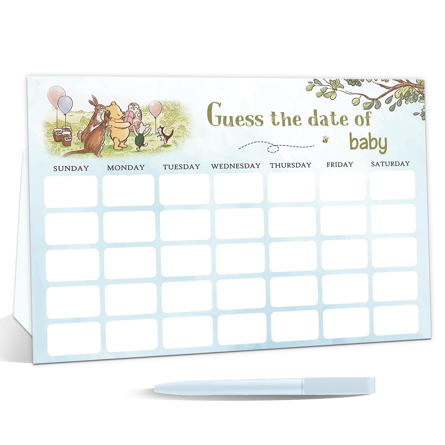 Winnie Baby Shower Decorations-Guess the Due Date Baby Shower Game-Winnie Baby Shower Game-Pooh Guess Baby Due Date Calendar-Due Date Calendar Baby