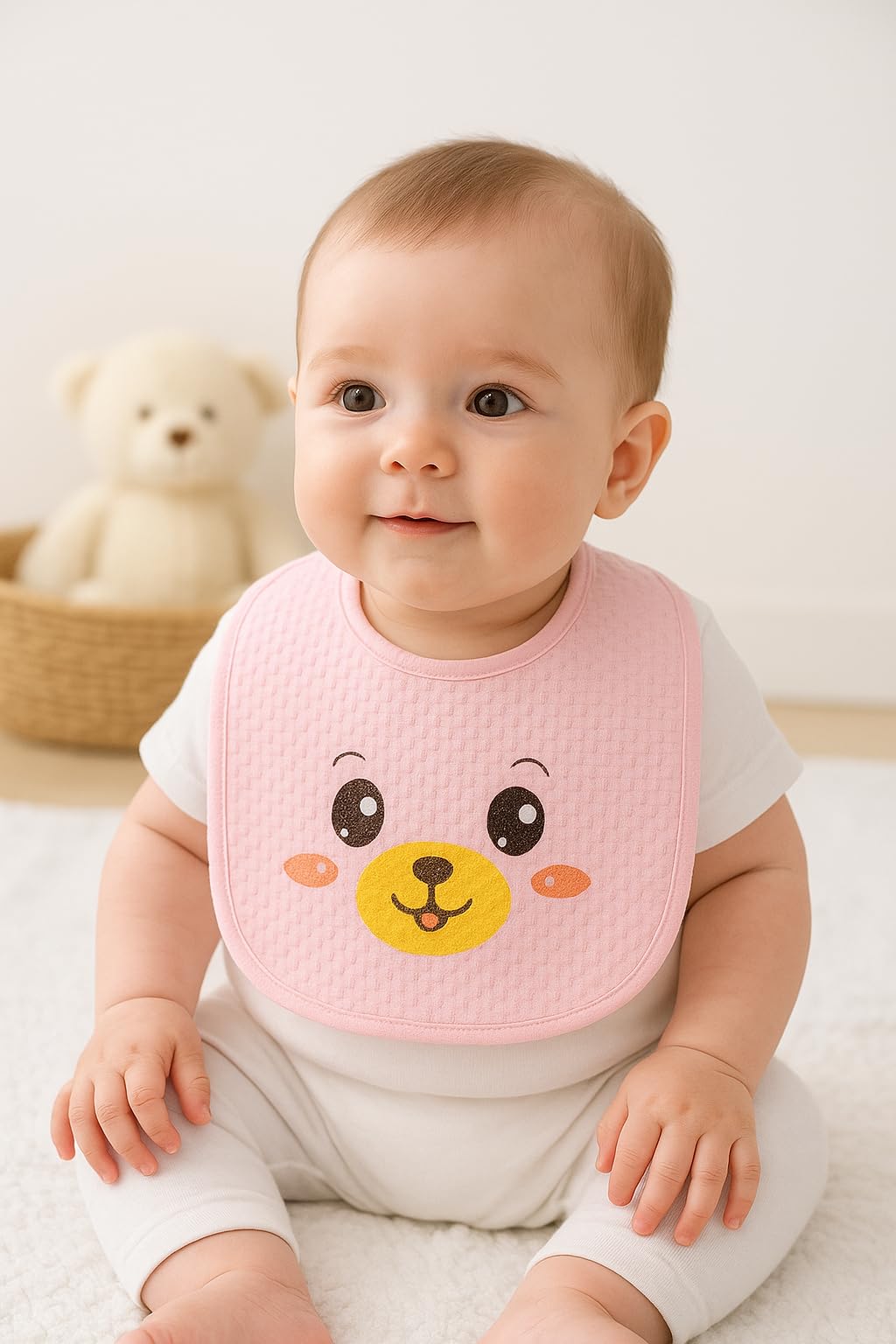 THE PURE NEST baby Waterproof Spill Resistant Bibs, Baby Apron With Bib, Baby Bibs For 6 to 12 Months, Fastdry Bibs, Soft Cotton Bib Pack Of 3 Multicolor Color Smiley 2