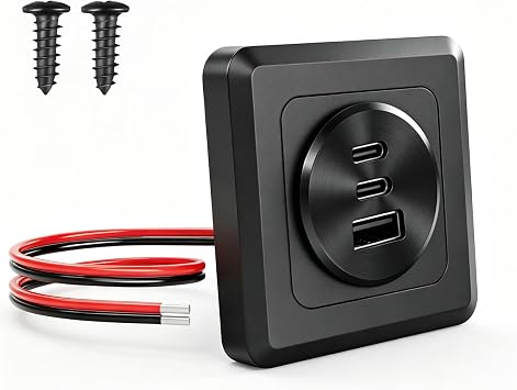 90W 12V RV USB C Wall Outlet, Dual 36W PD3.0 Type C & 18W QC3.0 All Aluminum Car Charger Socket with Black Faceplate, Recessed Panel Mount Multi Port Fast Charging for Camper Boat Trailer Van