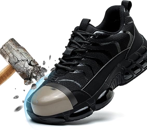 ZEPYFXIT Veiligheidsschoenen voor Heren en Dames, Lichte Werkschoenen, Sportief, Ademend, Schoenen met Stalen Neus, Demper, Antislip Safety Shoes 36-48 EU, zwart, 47 EU