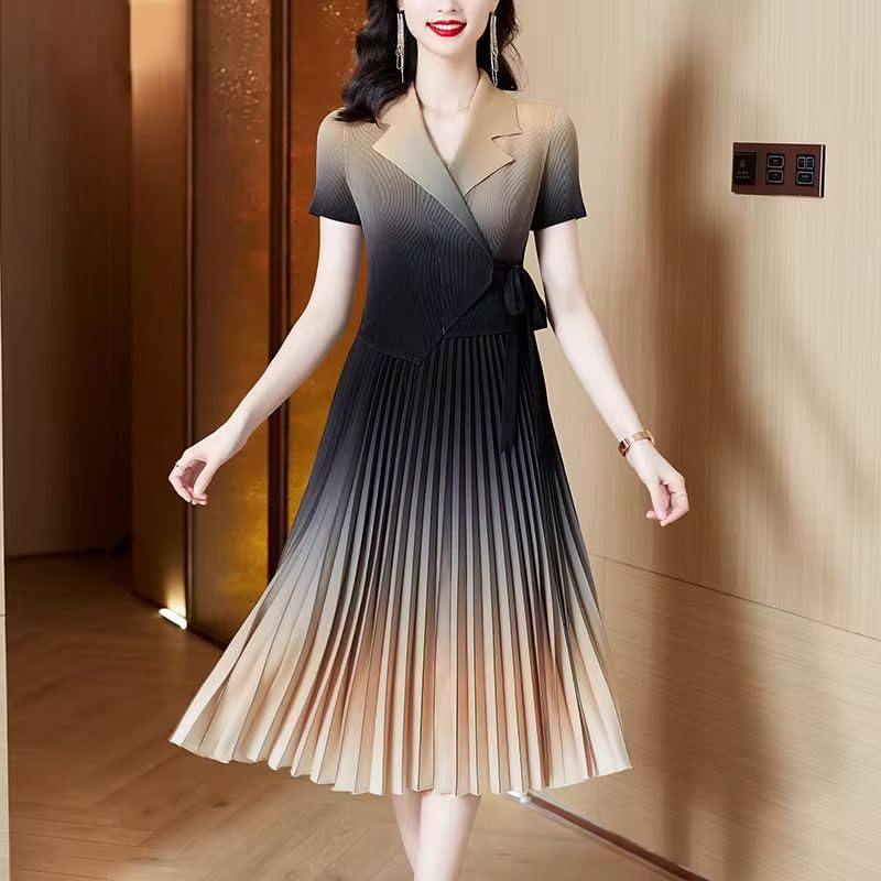 Robe d'été plissée dégradée à manches courtes et col en V - 6