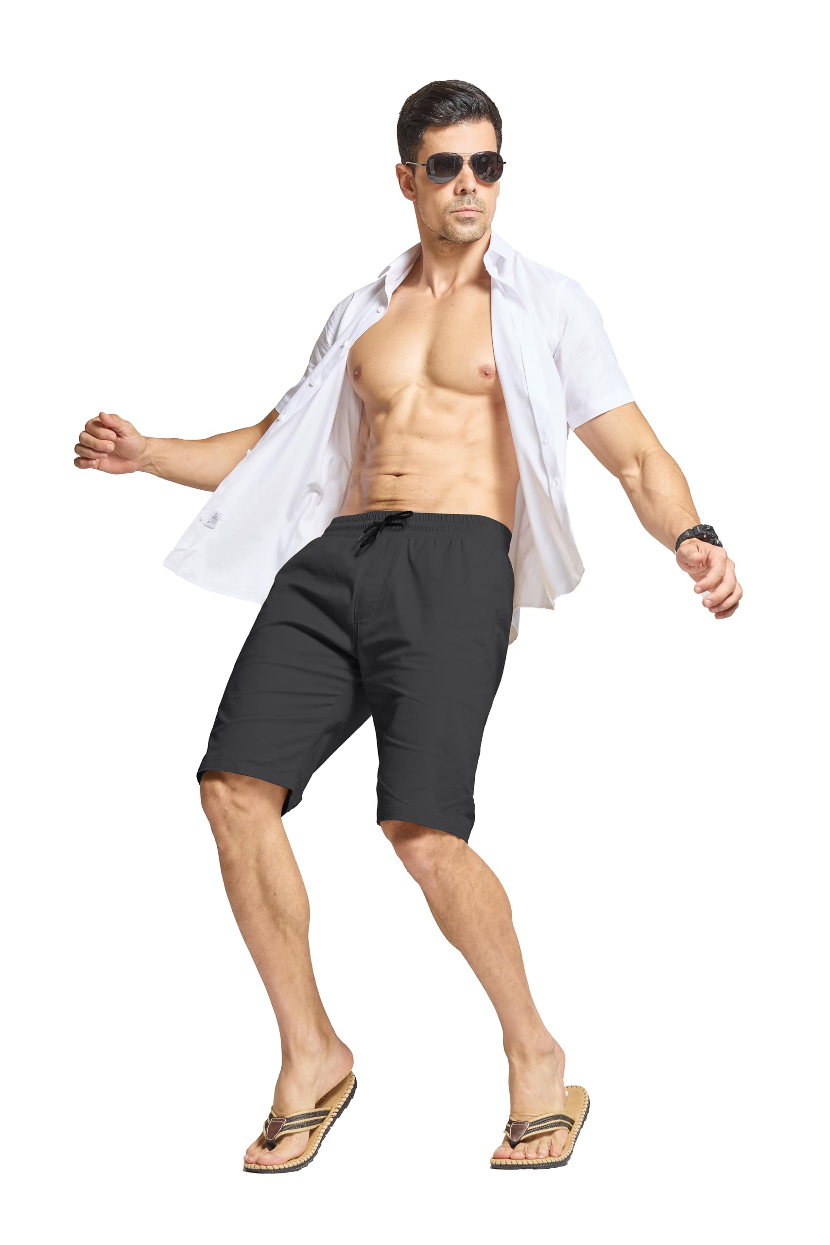 HCSS Short Homme Chino de Sport Décontracté en Coton Taille élastique avec Poches
