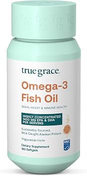 True Grace Omega-3 Fish Oil - 180 Softgels - 1400 mg EPA + DHA - Brain, Heart, Joint & Immune Health - Organic, Gluten Free, Soy Free