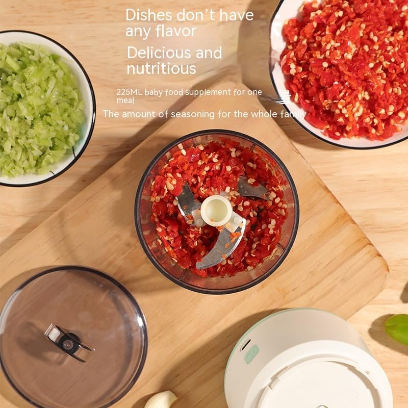 Electric Mini Meat Grinder, Automatic Multi-Function Food Processor with Intelligent Cooking Features, White and Mint Green, Compact Size