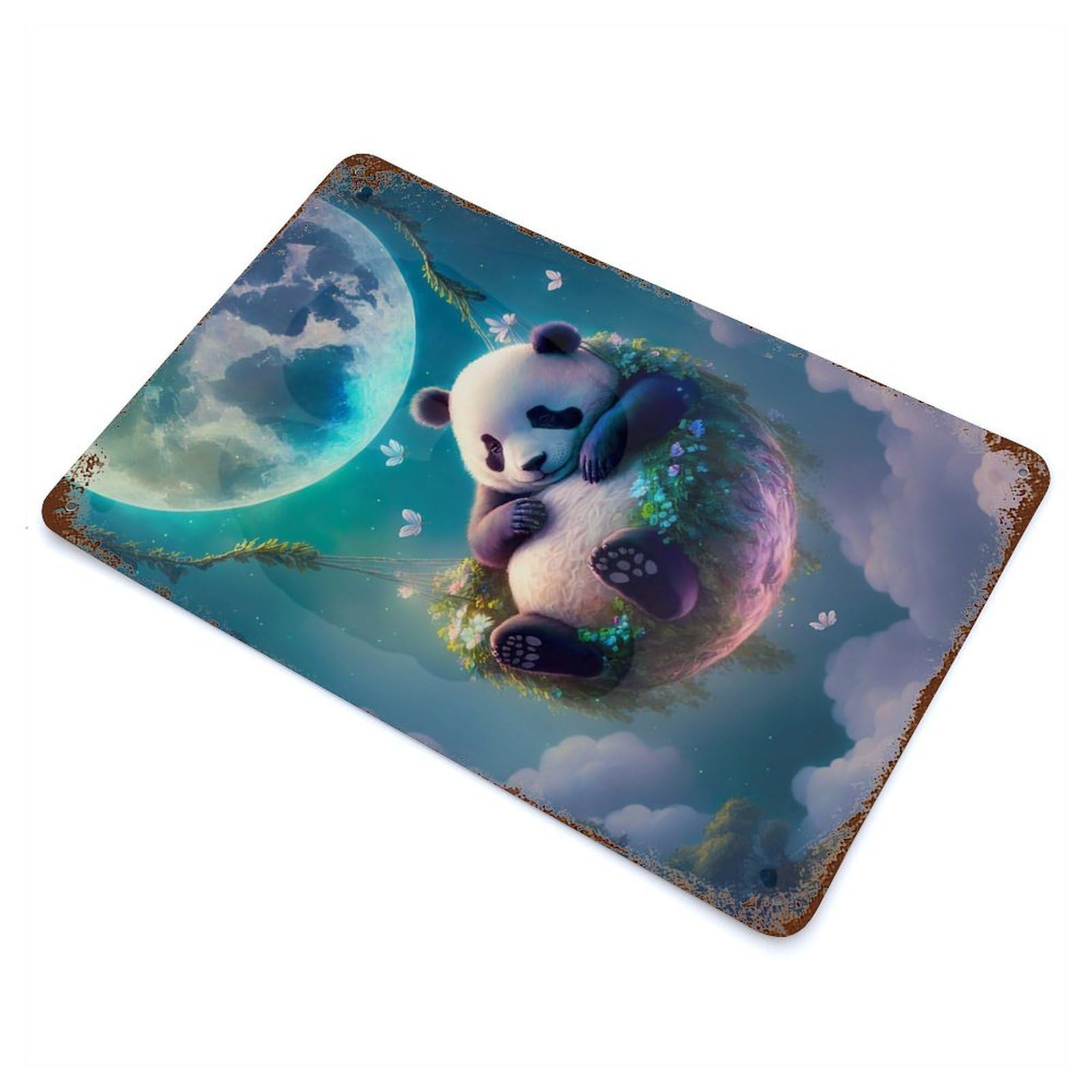 Rust Effect The Enchanted Panda Retro Metal Sign 11.8"x7.9", Farmhouse Wall Decor for Living Room, Hallway And Home Decor