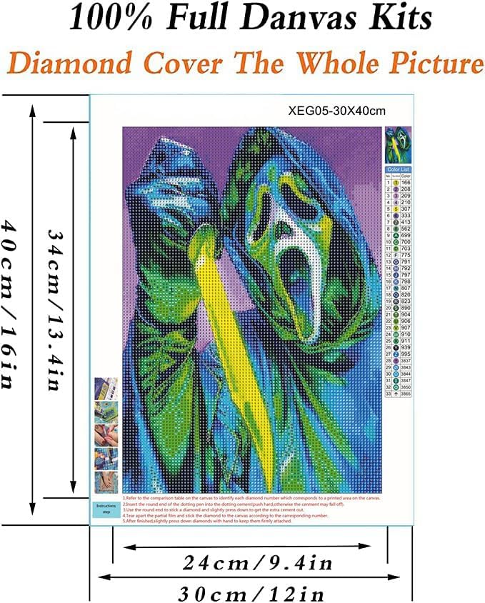 Miniatura 2 de Kit de pintura de diamantes 5D, gritos de película de terror, taladro completo, diamantes de imitación bordados, arte de diamantes de imitación para