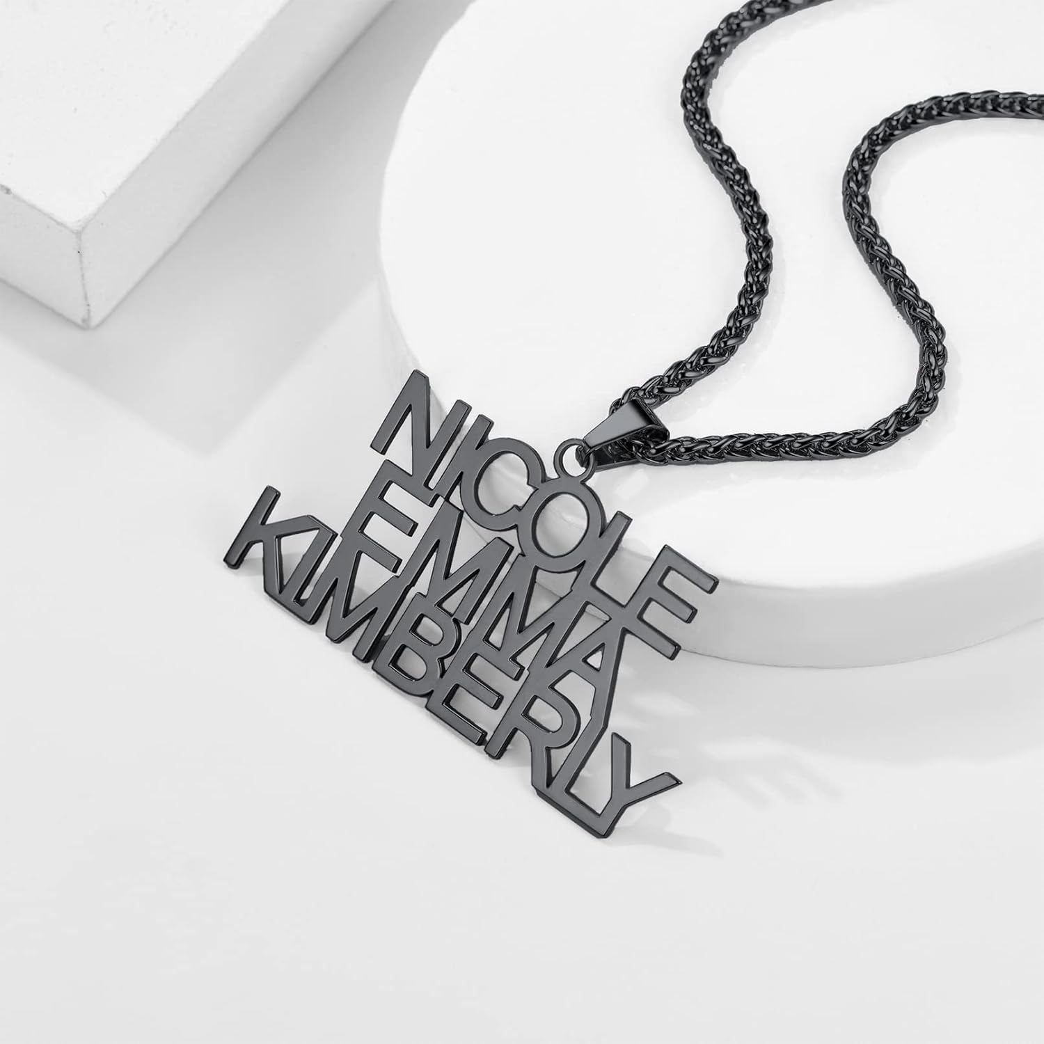 Custom4U Custom Chain 1-3 Rows Name Necklaces,Personalized Initials Letters Alphabet Nameplate Gold/Black/Stainless Steel Pendant Necklace,Customized Hip Hop Jewelry Gifts for Men Women