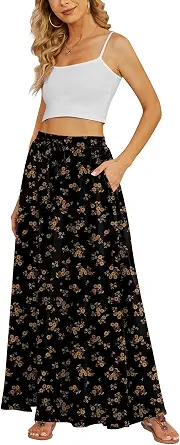  Women's Maxi Skirt Flowy High Waist Casual Long Skirts with Pockets