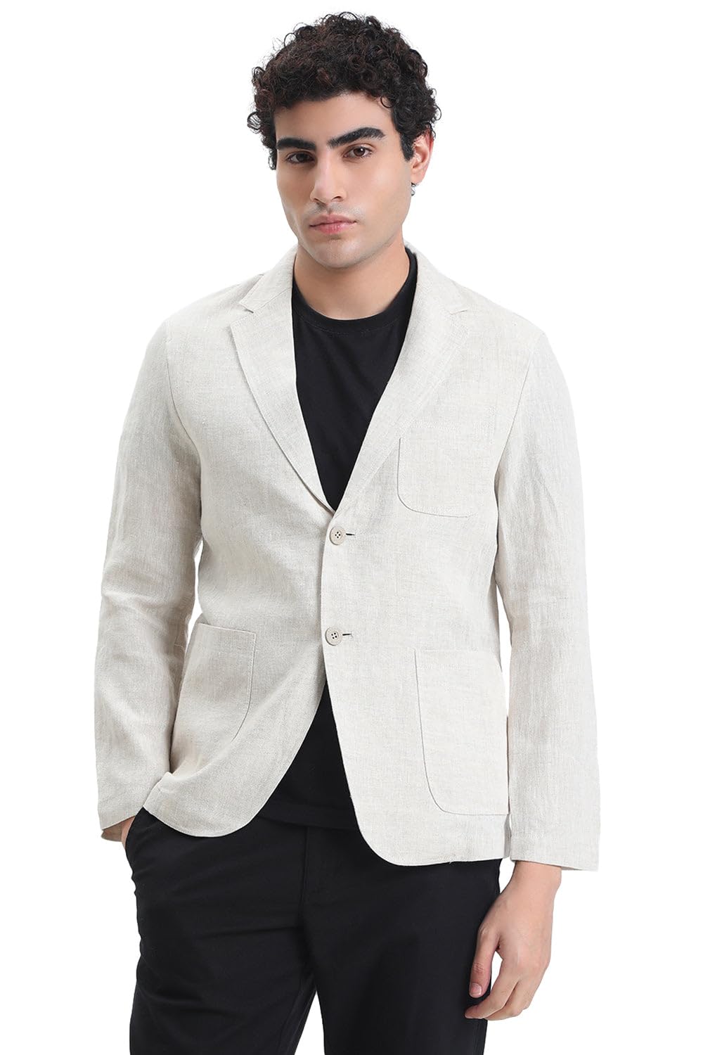 Men's Cream Single-Breasted Slim Fit Blazer-CHN-A2093_Cream